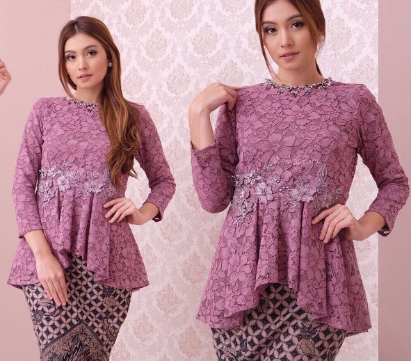 Baju Kebaya Brokat Terbaru Model Peplum Ungu
