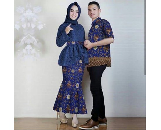 Baju Kebaya Couple Model Peplum Navy