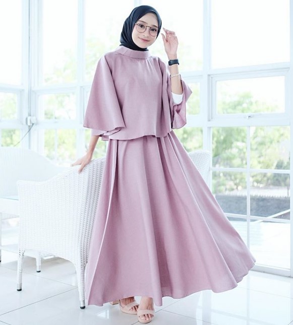 Contoh Model Baju Gamis Modern Anak Muda Masa Kini Cape Soft Lavender
