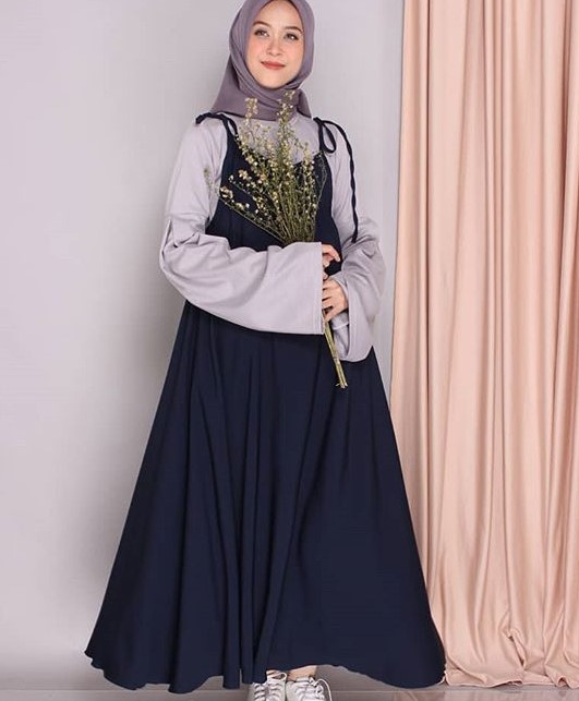 Contoh Model Baju Gamis Modern Anak Muda Masa Kini Slip Dress Navy