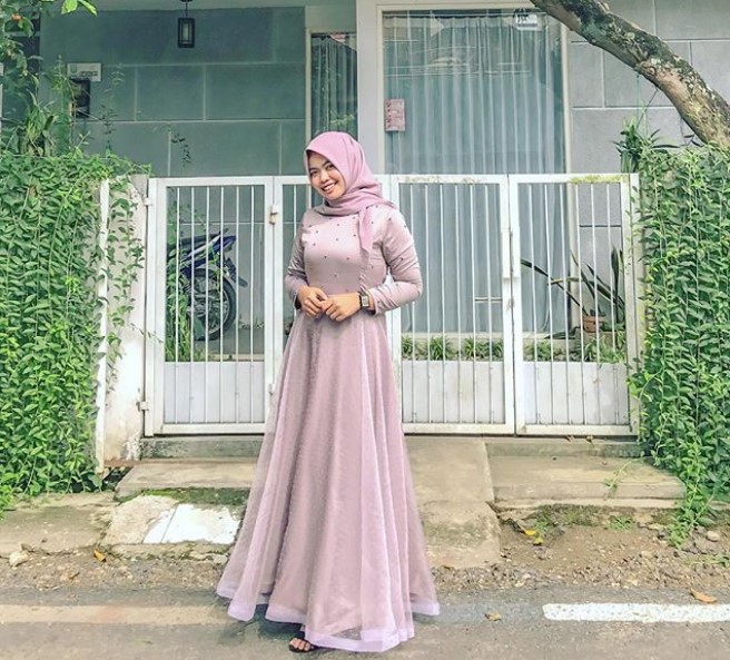 Dress Brokat Pesta Terbaru Modern Lavender