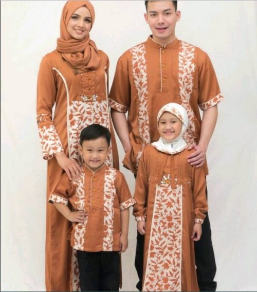 Gamis Batik Kombinasi Kain Polos Couple Keluarga Katun Jepang