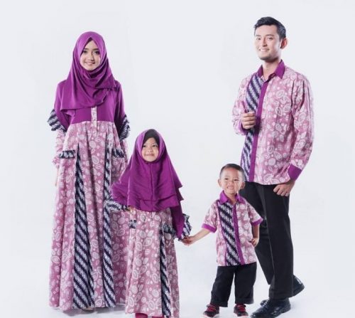 Gamis Batik Kombinasi Kain Polos Couple Keluarga Katun Ungu