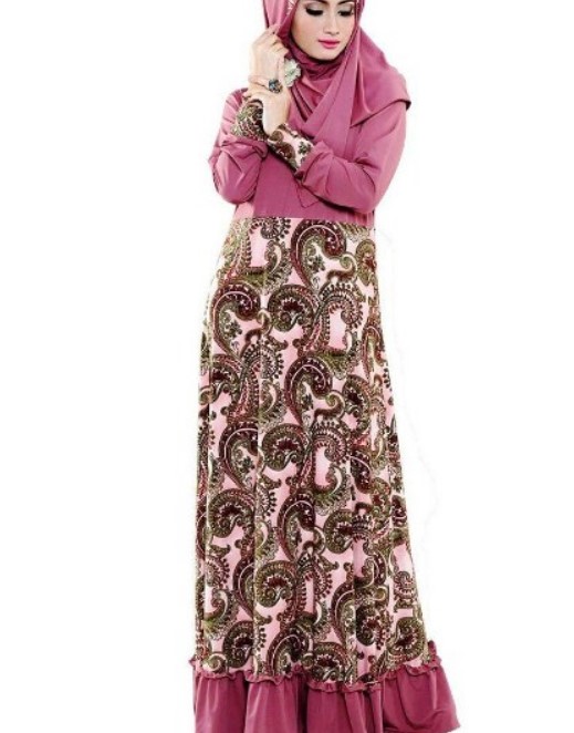 Gamis Batik Kombinasi Kain Polos Terbaru Pink