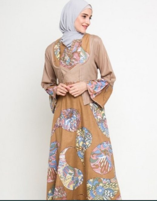 Gamis Batik Kombinasi Kain Polos Untuk Remaja Milo