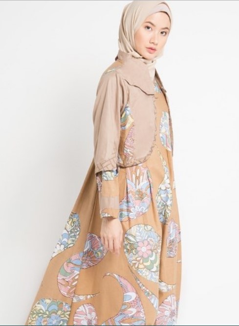 Gamis Batik Kombinasi Kain Polos Untuk Remaja Nude Pastel
