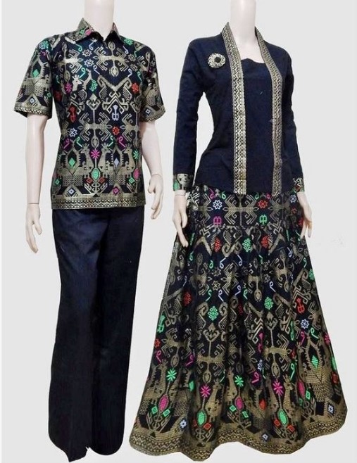 Gamis Batik Kombinasi Polos Modern Terbaru Bahan Embos Navy
