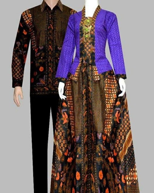 Gamis Batik Kombinasi Polos Modern Terbaru Bahan Embos Ungu Muda