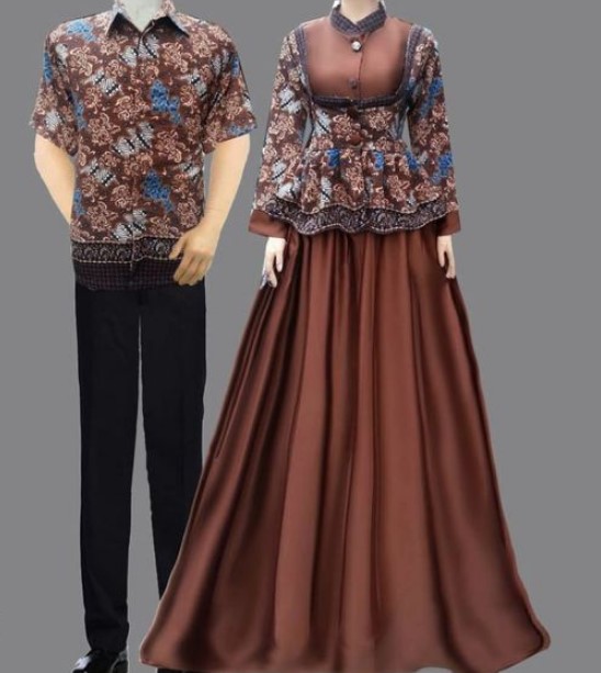Gamis Batik Kombinasi Polos Satin Modern Peplum Cream Tua