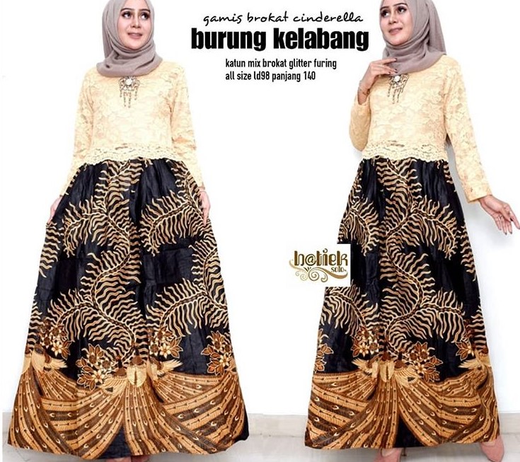 Gamis Gaun Pesta Brokat Kombinasi Batik Modern Cream