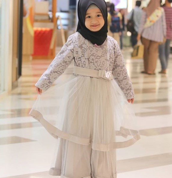 Gamis Katun Anak Katun Jepang Kombinasi Brokat Mewah Soft Grey