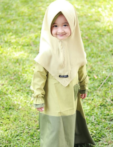 Gamis Katun Anak Katun Jepang Kombinasi Dua Warna Green Soft Green