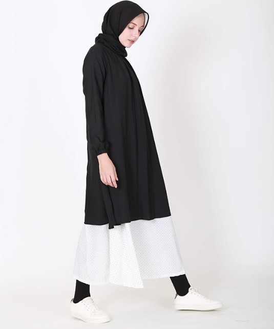Gamis Katun Jepang Kombinasi Dua Warna Hitam Putih