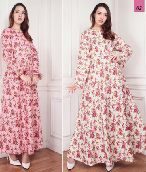 Gamis Katun Jepang Motif Bunga Terbaru Modern Baby Pink