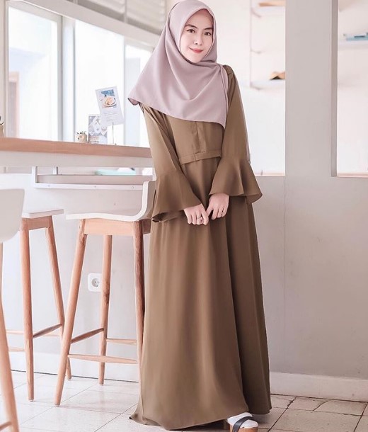 Gamis Katun Jepang Polos Kombinasi Terbaru Modern Lengan Lonceng Army