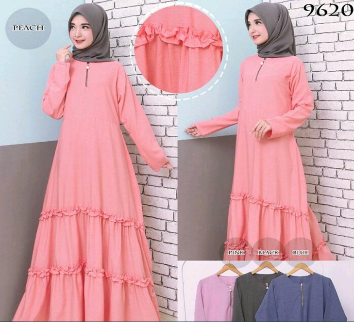 Gamis Katun Jepang Polos Kombinasi Terbaru Modern Rempel Peach