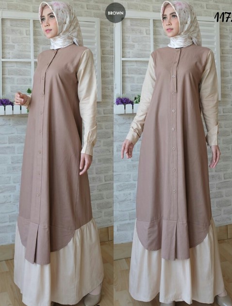 Gamis Katun Jepang Polos Kombinasi Terbaru Modern Simpel Cream Putih
