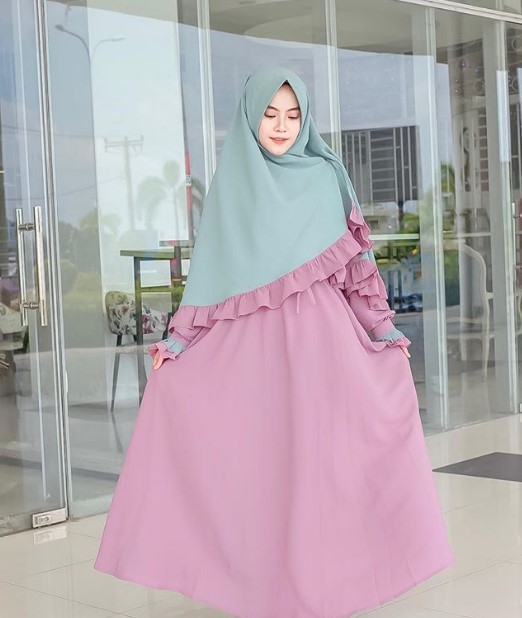 Gamis Katun Jepang Polos Kombinasi Terbaru Modern Syari Dusty Purple