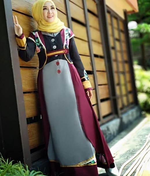 Gamis Katun Polos Terbaru dan Kekinian Colourfull Abu Muda Maroon