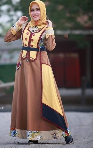Gamis Katun Polos Terbaru dan Kekinian Colourfull Coklat Kuning