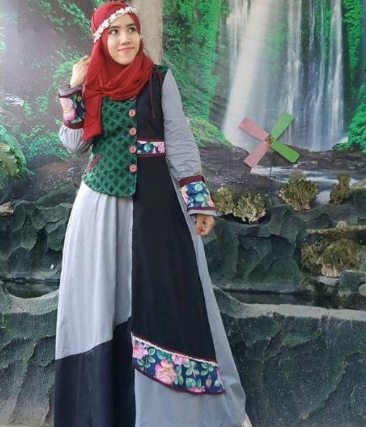 Gamis Katun Polos Terbaru dan Kekinian Colourfull Hitam Abu Muda