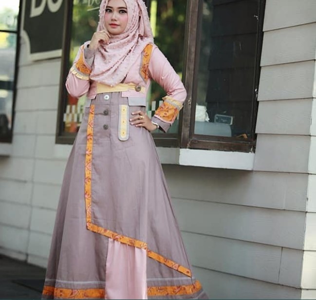 Gamis Katun Polos Terbaru dan Kekinian Colourfull Rempel Nude Cream