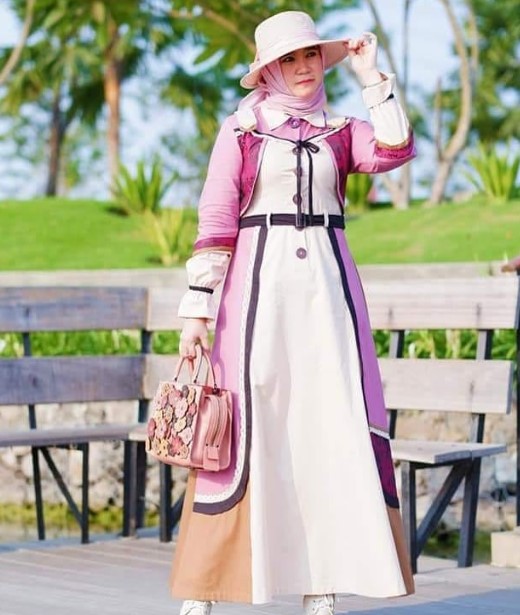 Gamis Katun Polos Terbaru dan Kekinian Colourfull Ungu Putih