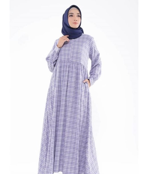 Gamis Katun Polos Terbaru dan Kekinian Kotak Kecil Biru Muda