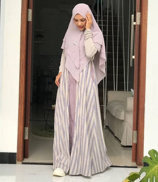 Grosir Gamis Syar’i Tanah Abang Terbaru Stripe Lavender