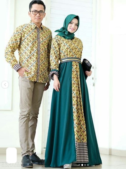 Koleksi Baju Gamis Batik Kombinasi Kain Polos Satin Modern Hijau Botol