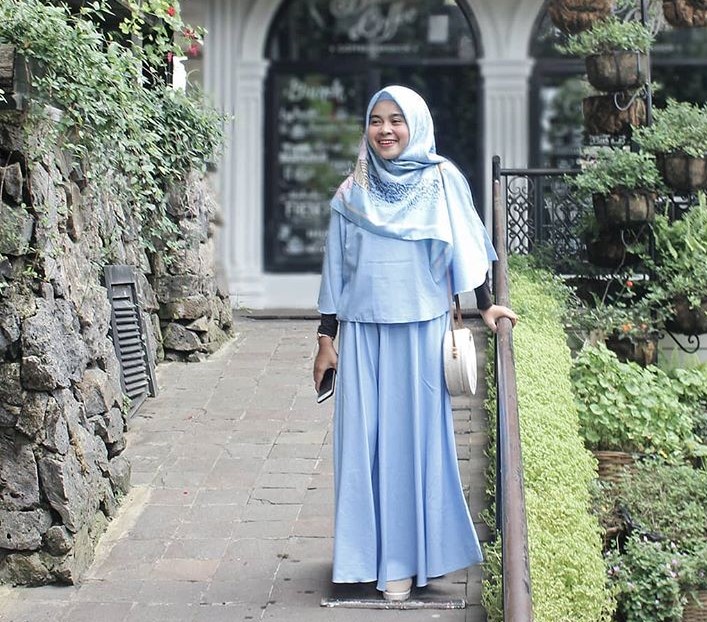 Koleksi Baju Gamis Modern Anak Muda Terkini Cape Dress Soft Blue