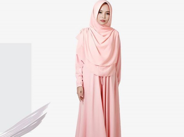 Koleksi Baju Gamis Syar’i Tanah Abang Modern Simple Set Tali Pinggang Peach