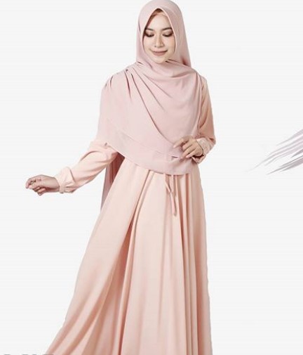 Koleksi Baju Gamis Syar’i Tanah Abang Modern Simple Tali Pinggang Nude Cream