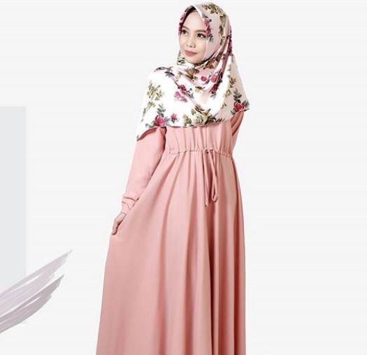 Koleksi Baju Gamis Syar’i Tanah Abang Modern Simple Tali Pinggang Peach