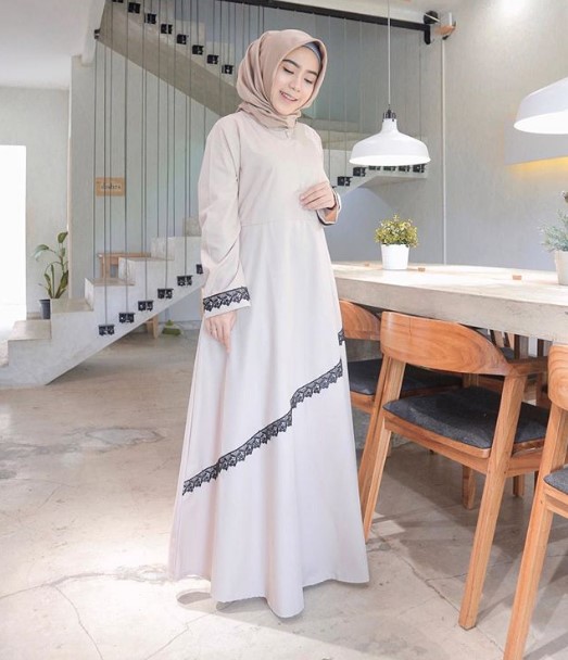 Koleksi Baju Gamis Tanah Abang Kekinian Katun Jepang Polos Renda Broken White