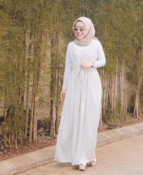 Koleksi Baju Gamis Tanah Abang Kekinian Overall Maxi Tali Piggang White