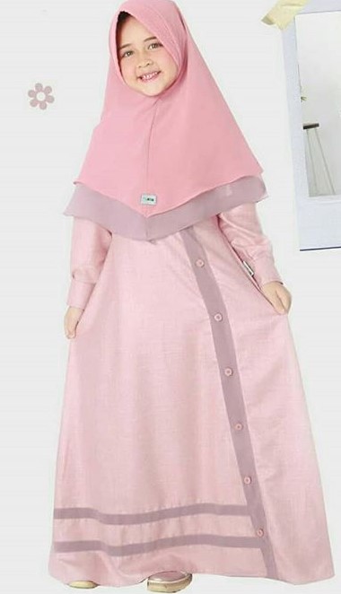 Model Baju Gamis Anak Perempuan Terbaru Kancing Depan Pink Lavender