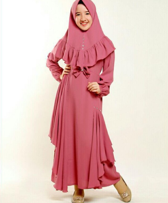 Model Baju Gamis Anak Perempuan Terbaru Rok Sifon Dusty Peach