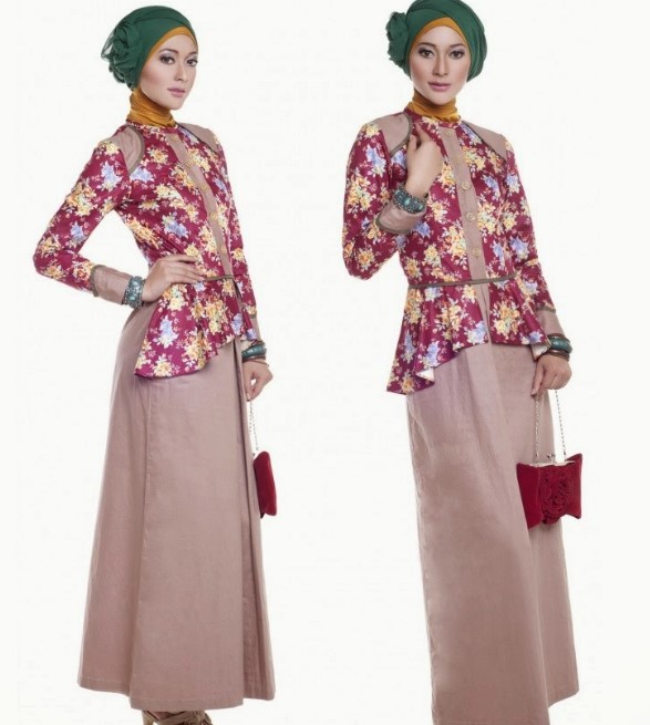 Model Baju Gamis Batik Blazer Terbaru Merah Nude Pink