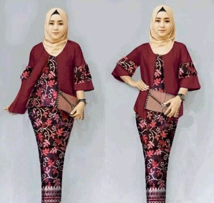 Model Baju Gamis Batik Blazer Terbaru Modern Merah Maroon