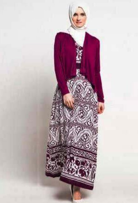 Model Baju Gamis Batik Blazer Terbaru Putih Magenta