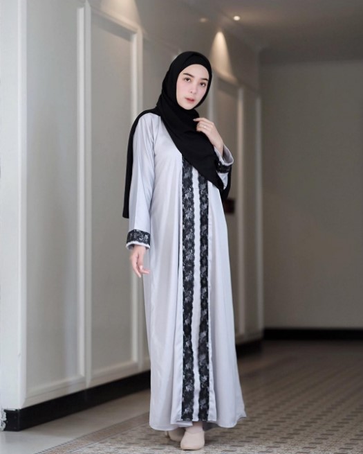 Model Baju Gamis Batik Kombinasi Blazer Panjang Baby Grey