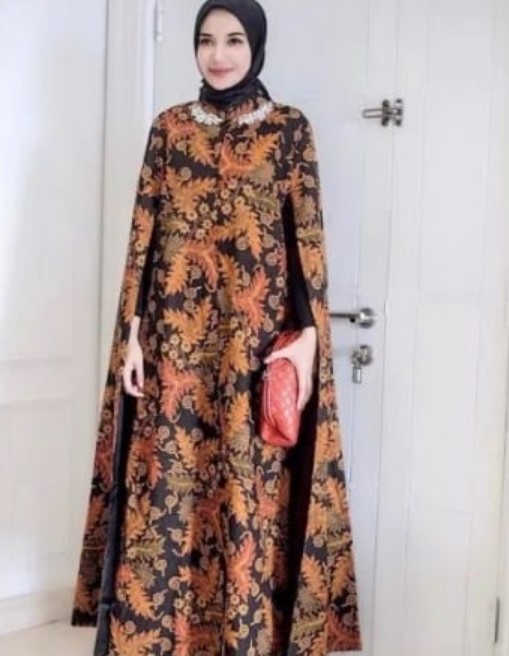Model Baju Gamis Batik Kombinasi Blazer Panjang Coklat