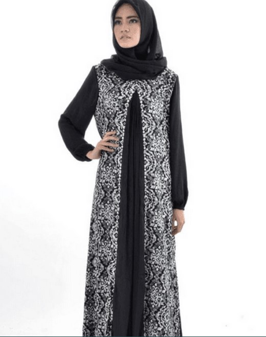 Model Baju Gamis Batik Kombinasi Blazer Panjang Putih Hitam