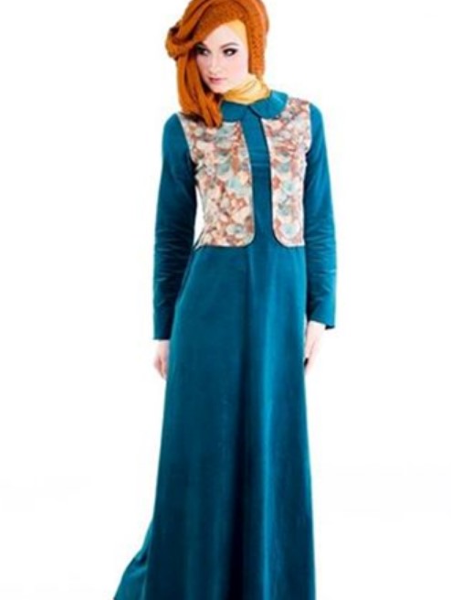 Model Baju Gamis Batik Kombinasi Blazer Terbaru Biru Tua