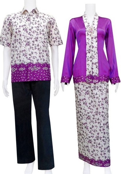 Model Baju Gamis Batik Kombinasi Blazer Terbaru Couple Ungu Putih