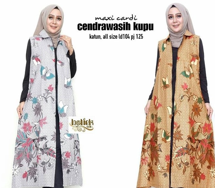 Model Baju Gamis Batik Kombinasi Blazer Terbaru Panjang Coklat Putih