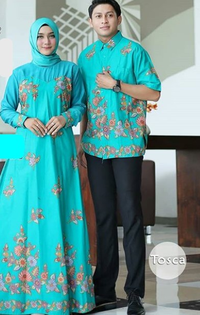 Model Baju Gamis Batik Kombinasi Kain Polos Katun Jepang Tosca