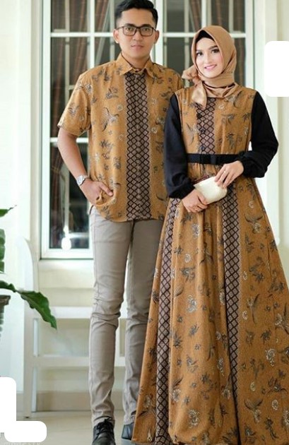 Model Baju Gamis Batik Kombinasi Kain Polos Terbaru Mustard Black