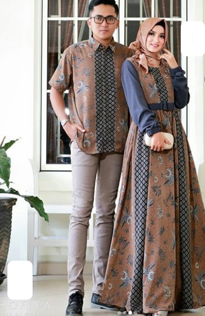 Model Baju Gamis Batik Kombinasi Kain Polos Terbaru Navy Cream